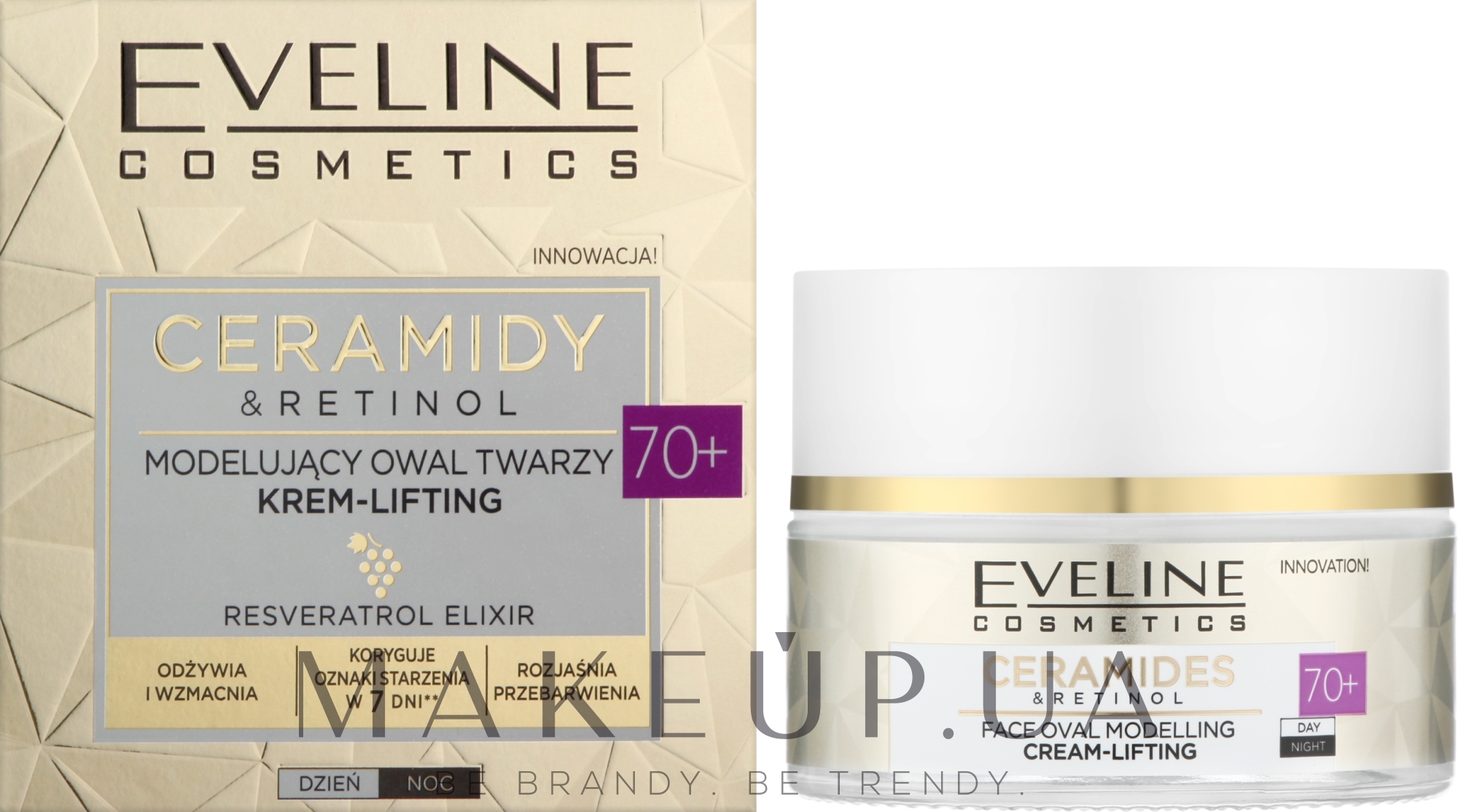 Крем-ліфтинг для моделювання овалу обличчя 70+ - Eveline Cosmetics Ceramidy & Retinol — фото 50ml