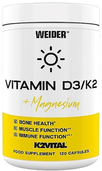 Харчова добавка "Вітамін D3/K2 + Магній", капсули - Weider Vitamin D3/K2 + Magnesium — фото N1