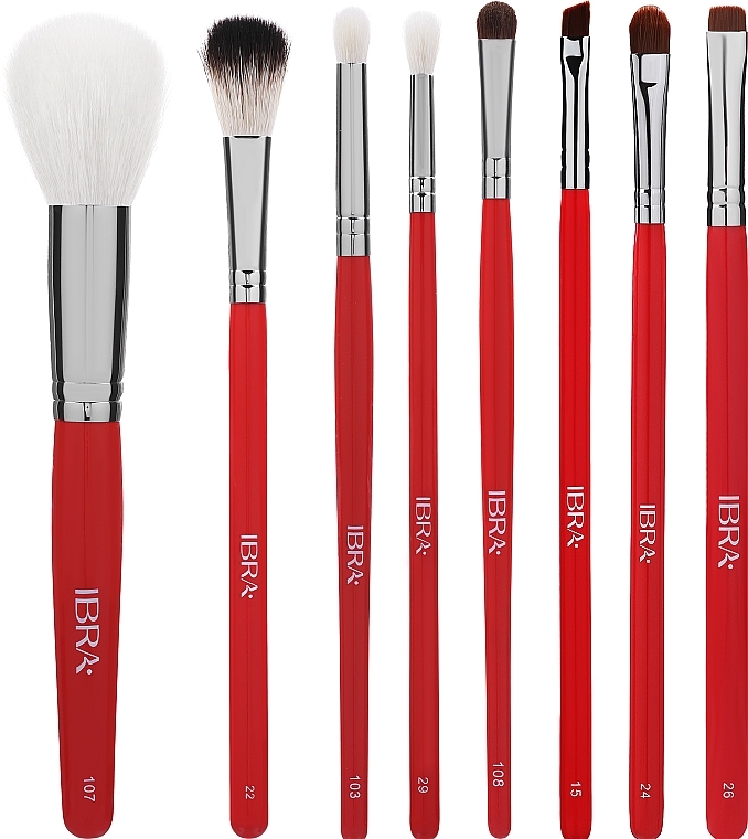 Набор кистей для макияжа в красном чехле, 8 шт. - Ibra Brush Set Red