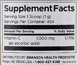 Пищевая добавка "Витамин C, порошок" - Swanson Vitamin C Powder 100% Pure  — фото N3