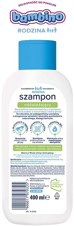 Освежающий шампунь для нормальных и жирных волос - Bambino Family Refreshing Shampoo — фото N2