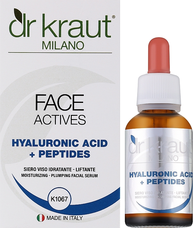 Антивозрастная лифтинг-сыворотка с гиалуроновой кислотой и пептидами - Dr.Kraut Hyaluronic Acid+Peptides Moisturizing Plumping Facial Serum — фото N2