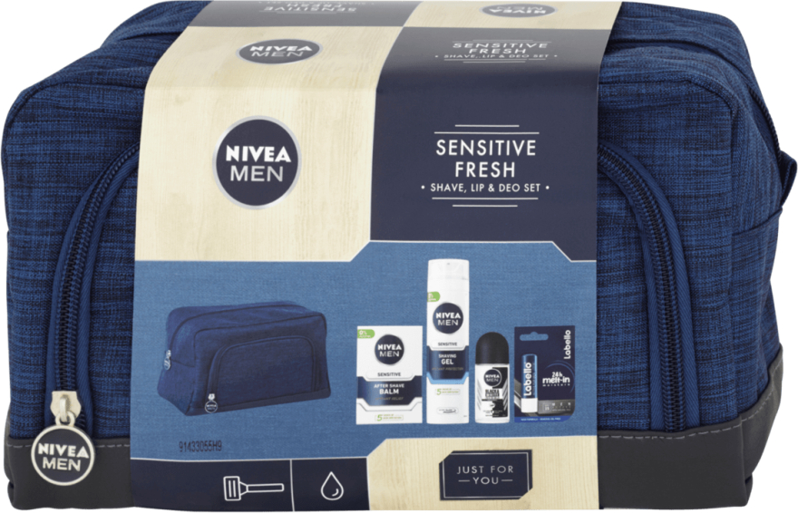 Набір - NIVEA MEN Sensitive Fresh (sh/gel/200ml + ash/balm/100ml + deo/50ml + l/balm/4.8g + bag) — фото N1