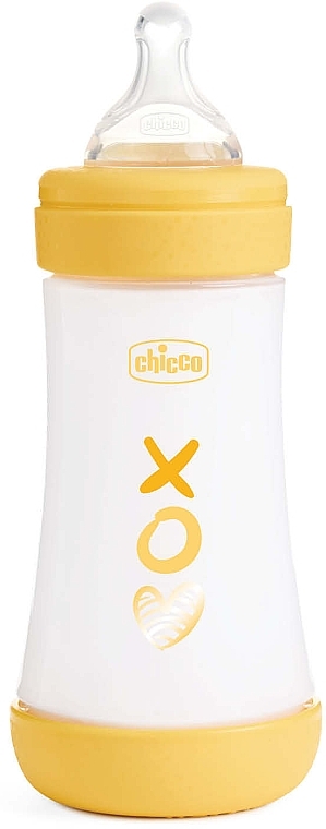 Бутылочка для кормления "Perfect 5 Love", с силиконовой соской 2+ мес., 240 мл, желтая - Chicco  — фото N1