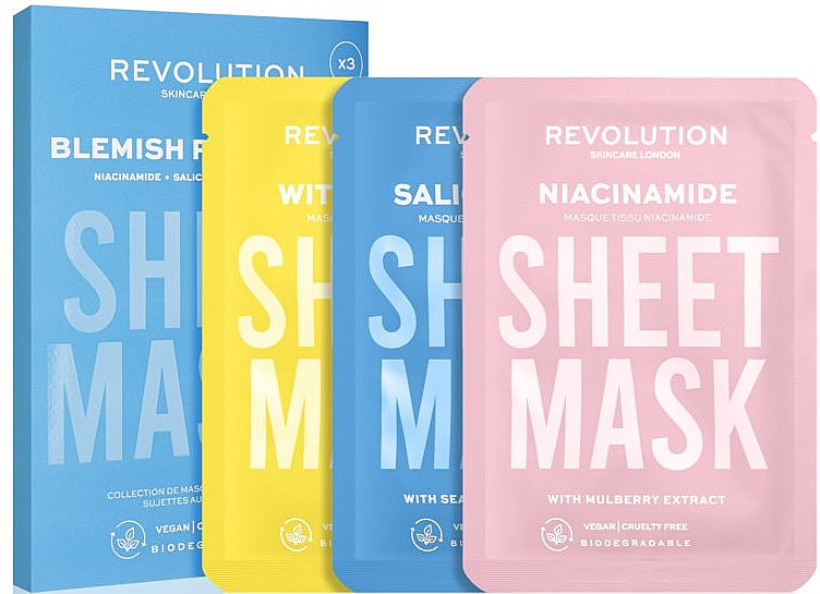 Набор - Revolution Skincare Blemish Prone Skin Biodegradable Sheet Mask (3 x f/mask) — фото N5