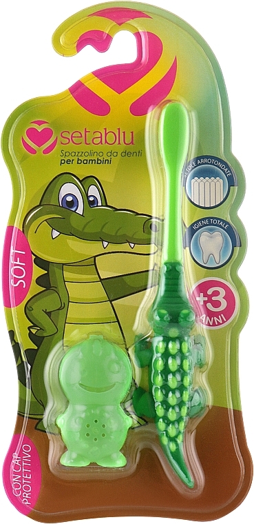 Детская зубная щетка с защитным чехлом «Крокодил», зеленая - Setablu Baby Soft Crocodile Toothbrush — фото N1