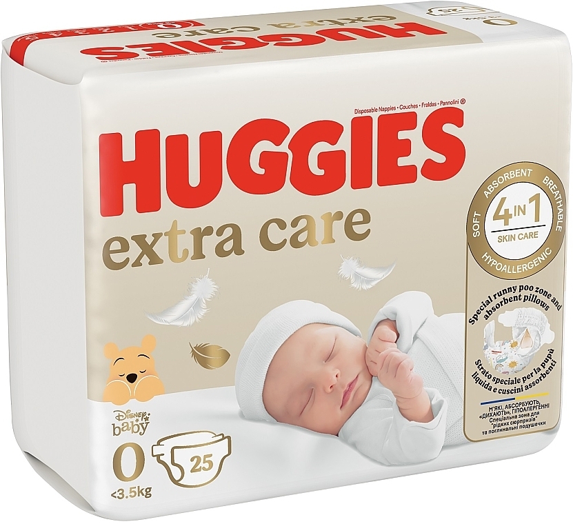 Підгузники Extra Care, розмір 0 (до 3,5 кг), 25 шт. - Huggies — фото N2