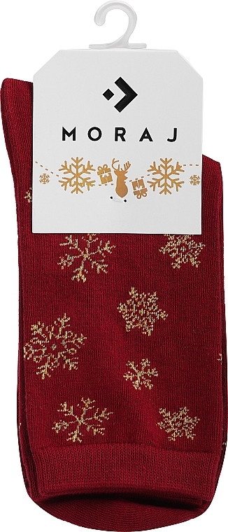 Женские рождественские носки с золотыми снежинками csls250-008, вишневые - Moraj — фото N1