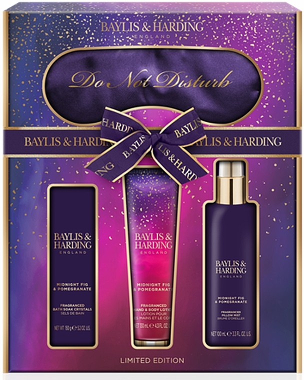 Набор - Baylis & Harding Midnight Fig & Pomegranate Luxury Beauty Sleep Gift Set (h/b/lot/130ml + bath/salt/150g + spray/100ml + eye/mask/1pcs) — фото N1