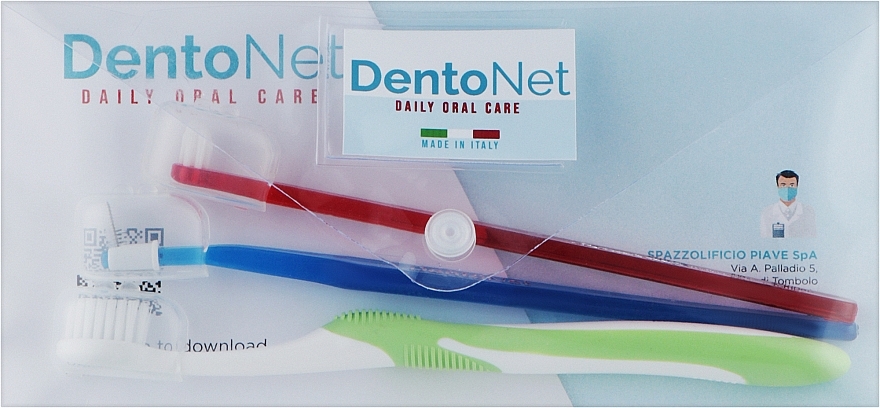 Набор для чистки брекет-систем, салатовая + красная щетка - Dentonet Pharma Brace Kit (t/brush/1шт+single/brush/1шт+holder/1шт+d/s/brush/3шт) — фото N2