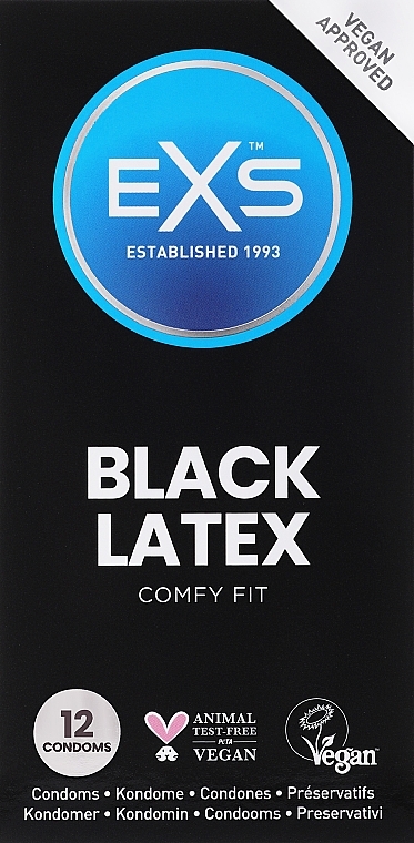 Презервативы черные, 12шт - EXS Condoms Comfy Fit Black Latex — фото N1