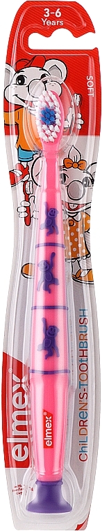 Дитяча зубна щітка (3-6 років), рожева з мавпами - Elmex Toothbrush — фото N1