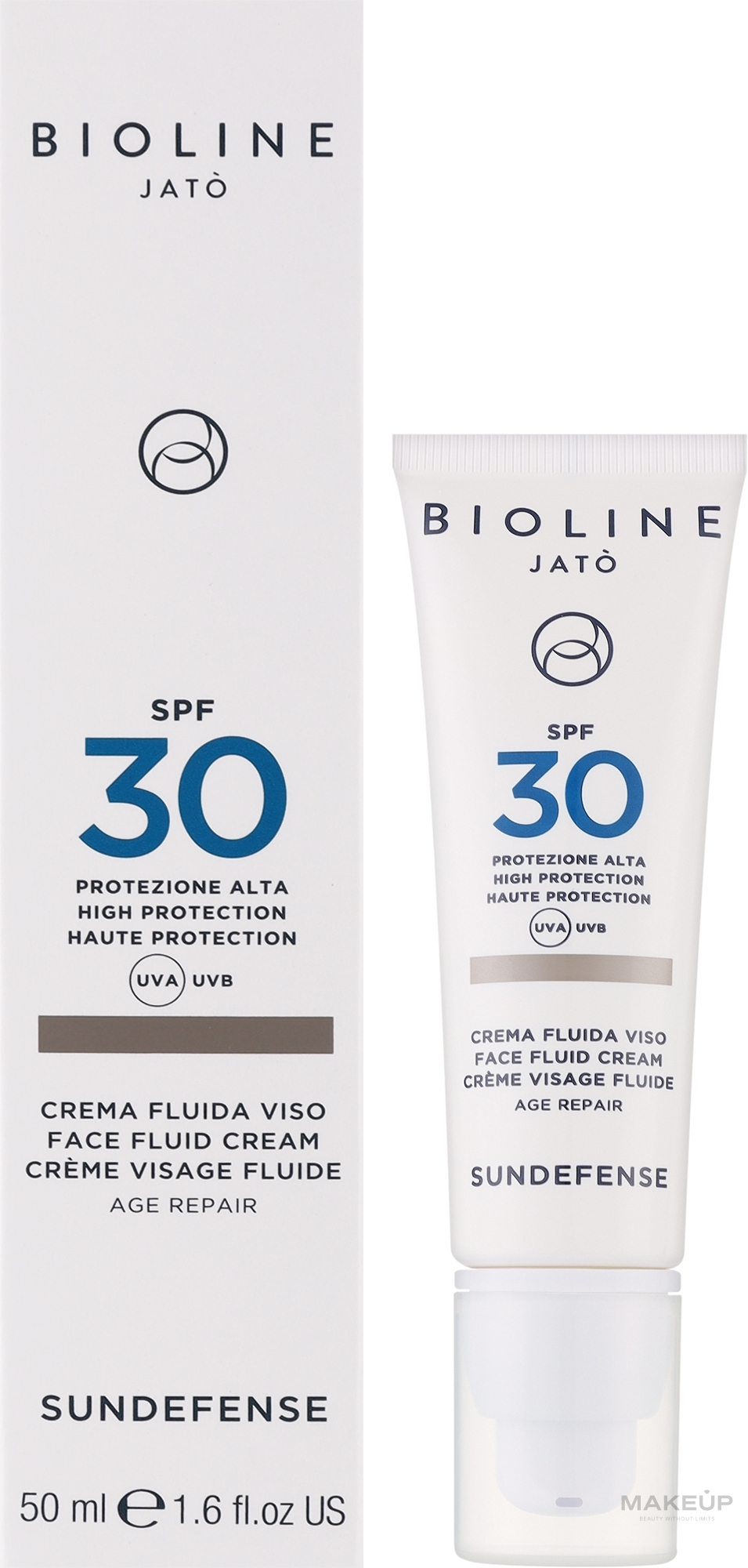 Сонцезахисний омолоджуючий крем-флюїд для обличчя - Bioline Jato Sundefense Higt Protection Face Fluid Cream-Age Repair SPF30 — фото 50ml