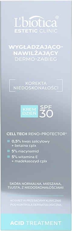 Разглаживающий и увлажняющий дневной крем для ухода за кожей - L'biotica Estetic Clinic Acid Treatment SPF 30  — фото N3