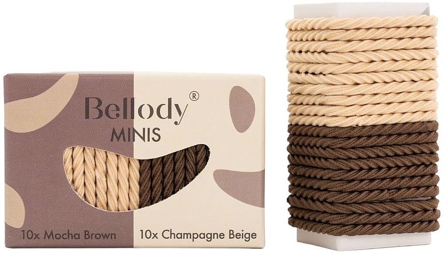 Резинки для волос, коричневые и бежевые, 20 шт. - Bellody Minis Hair Ties Brown & Beige Mixed Package — фото N1
