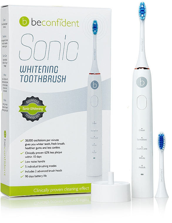 Електрична відбілювальна зубна щітка, біла з золотом - Beconfident Sonic Whitening Electric Toothbrush White/Rose Gold — фото N1