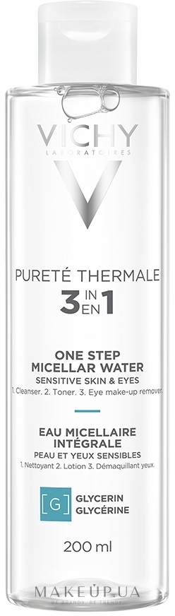 Міцелярна вода 3-в-1 для чутливої шкіри обличчя та очей - Vichy Purete Thermale 3in1 One Step Micellar Water — фото 200ml