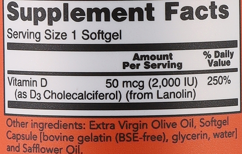 Желатинові капсули "Вітамін Д3" - Now Foods Vitamin D3 2000 IU — фото N3