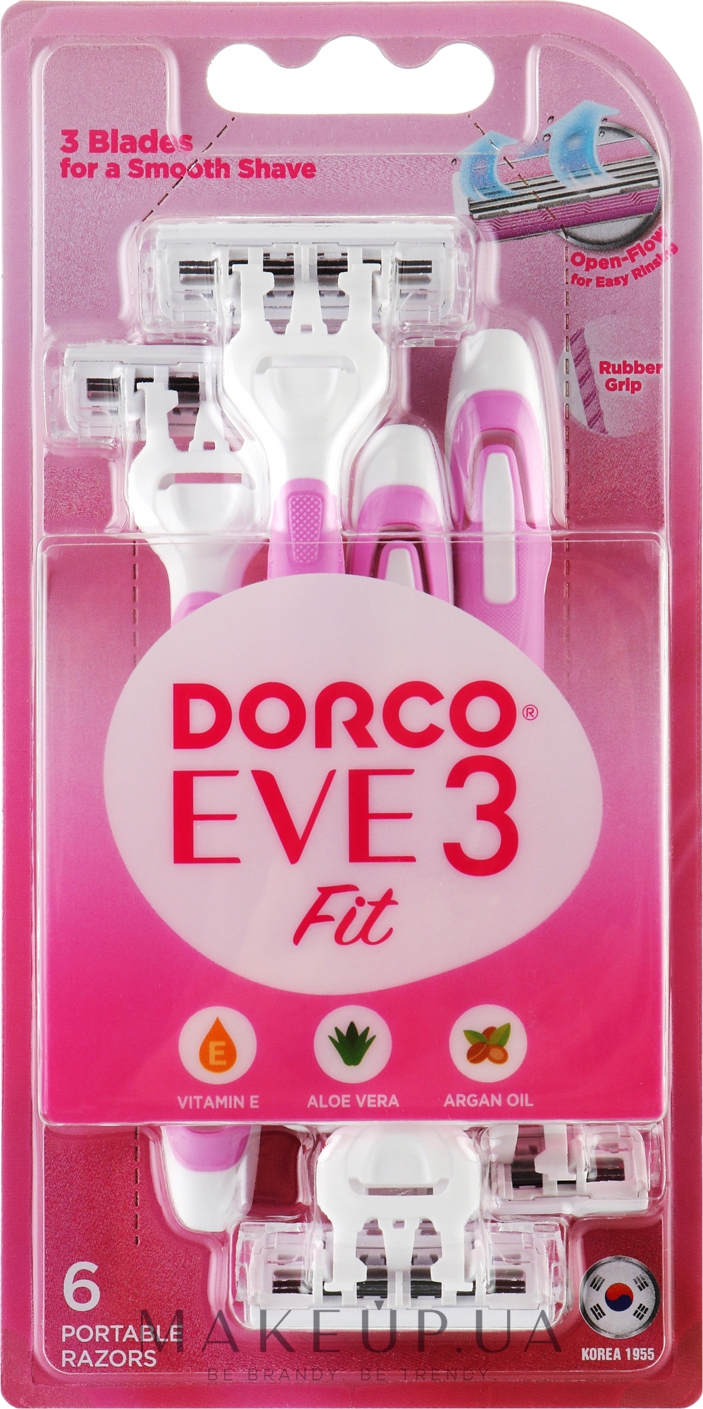Женские одноразовые бритвы с 3 бритвенными лезвиями, блистер - Dorco Eve3 Fit — фото 6шт