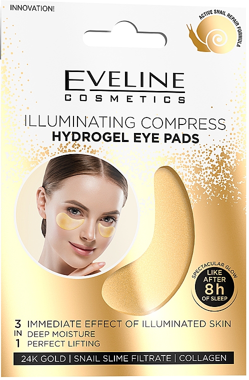 Освітлювальні гідрогелеві патчі під очі - Eveline Cosmetics 24K Gold Illuminating Compress Hydrogel Eye Pads