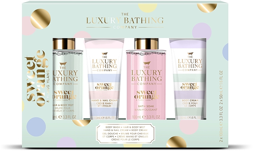 Набор - Grace Cole The Luxuty Bathing Sweet Orange & Ylang Ylang (b/sptay/100ml + bath/foam/100ml + b/cr/50ml + h/cr/50ml) — фото N1