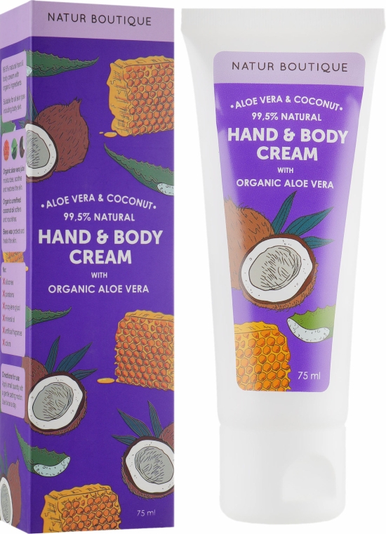 Крем для рук і тіла з органічним алое і кокосом - Natur Boutique Aloe Vera Cocount Hand & Body Cream — фото N1