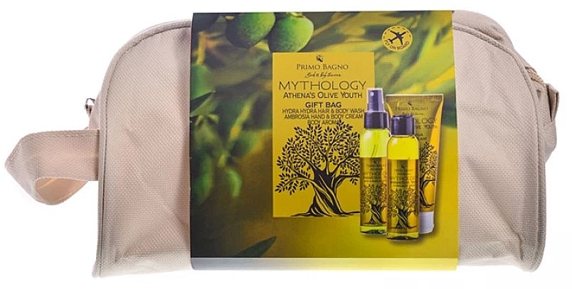 Набір - Primo Bagno Mythology Athena's Olive Youth Gift Pack (b/cr/100 ml + essence/100 ml + h/cr/75 ml + pouch) — фото N1