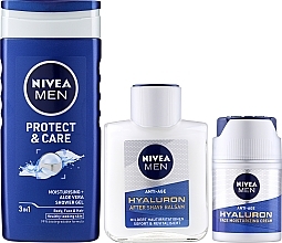 Набор - NIVEA MEN Hyaluronic Anti-Age Essentials Kit (sh/gel/250ml + ash/balm/100ml + cr/50ml + pouch) — фото N3