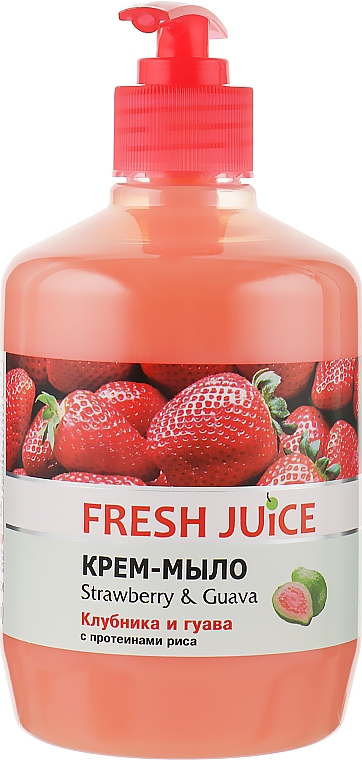 Крем-мыло с увлажняющим рисовым молочком "Клубника и гуава" с дозатором - Fresh Juice Strawberry&Guava — фото N2