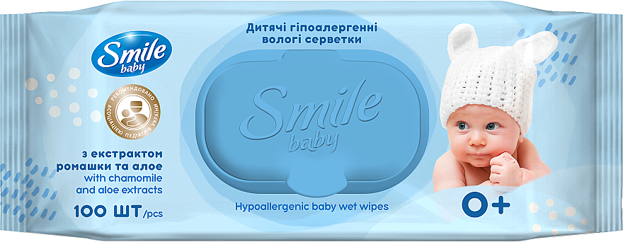 Детские влажные салфетки для новорожденных "Экстракт ромашки с алоэ" с клапаном, 100 шт - Smile Ukraine Baby Newborn — фото N1