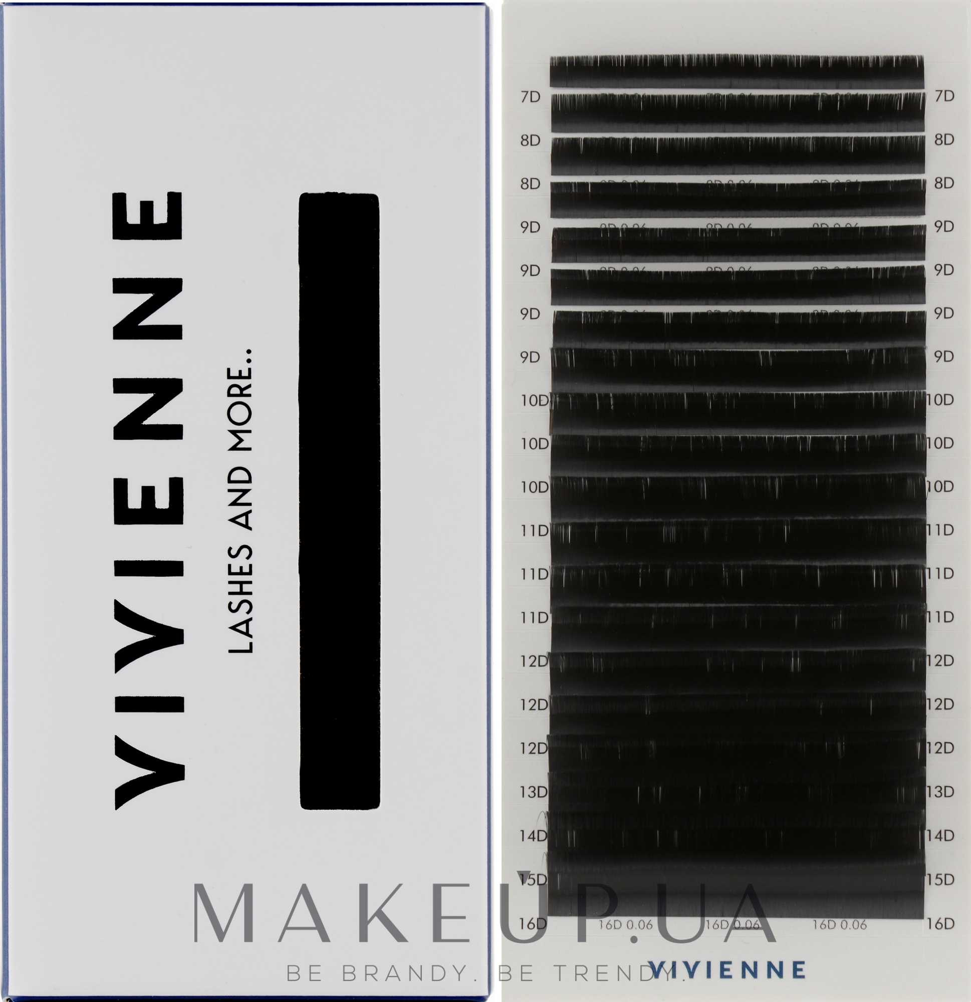 Накладні вії "Elite", чорні, 20 ліній (mix, 0.06, D, (7-16)) - Vivienne — фото 1уп