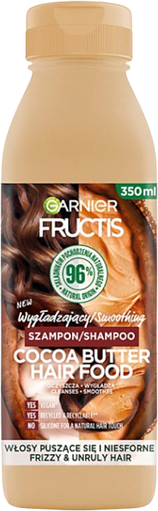 Шампунь для в'юнкого й неслухняного волосся, розгладжувальний - Garnier Fructis Cocoa Butter Hair Food Shampoo
