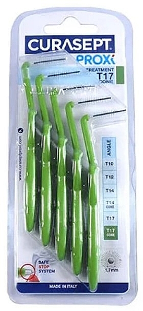 Міжзубні йоржики 1.7 мм, 5 шт., зелені - Curaprox Curasept Proxi Treatment Angle T17 Cone Green — фото N1