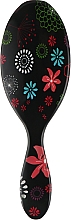 Масажна щітка для волосся, HB-08-06, чорна з квітами - Beauty LUXURY — фото N2