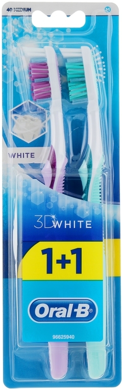 Набор зубных щеток, 40 средней жесткости, фиолетовая + зеленая - Oral-B Advantage 3D White 1 + 1