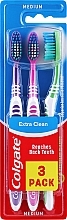 Зубная щетка, средняя, салатовая + фиолетовая + розовая - Colgate Extra Clean Medium — фото N1