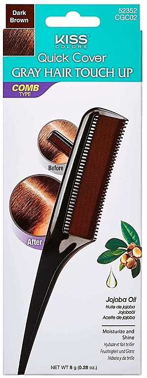 Расческа для подкрашивания седых волос, темно-коричневая - Kiss Quick Cover Gray Hair Touch Up Comb Dark Brown — фото N1