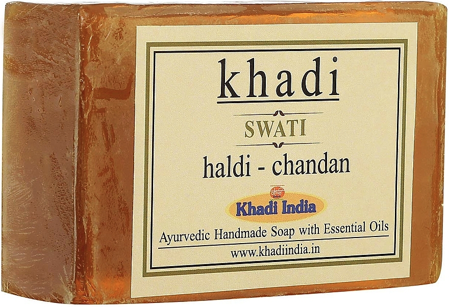 Мыло ручной работы "Куркума и Сандал" - Khadi Swati Haldi Chandan Handmade Soap — фото N1