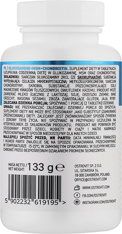 Глюкозамин, хондроитин и МСМ, в таблетках - OstroVit Glucosamine + MSM + Chondroitin — фото N2