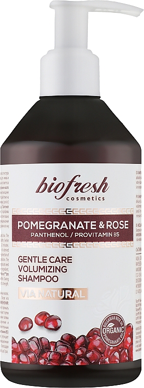 Ніжний міцелярний шампунь для об'єму "Гранат і троянда" - BioFresh Via Natural Pomergranate & Rose Gentle Care Volumizing Shampoo — фото N1