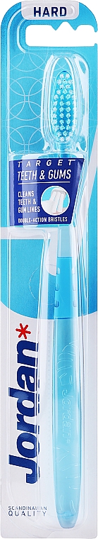 Зубна щітка жорстка Target, блакитна з листочком - Jordan Target Teeth & Gums Hard — фото N1