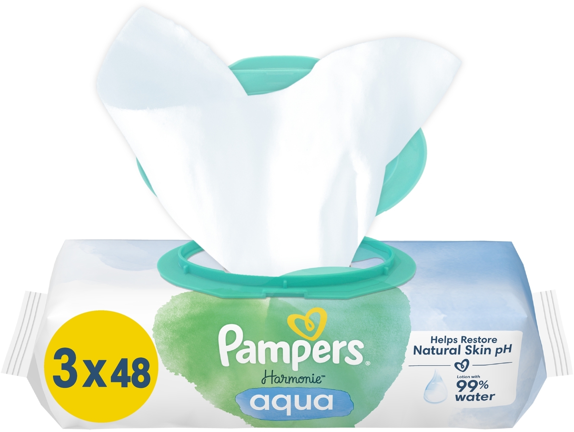 Детские влажные салфетки, 3x48 шт. - Pampers Harmonie Aqua Baby Wipes — фото 3x48шт