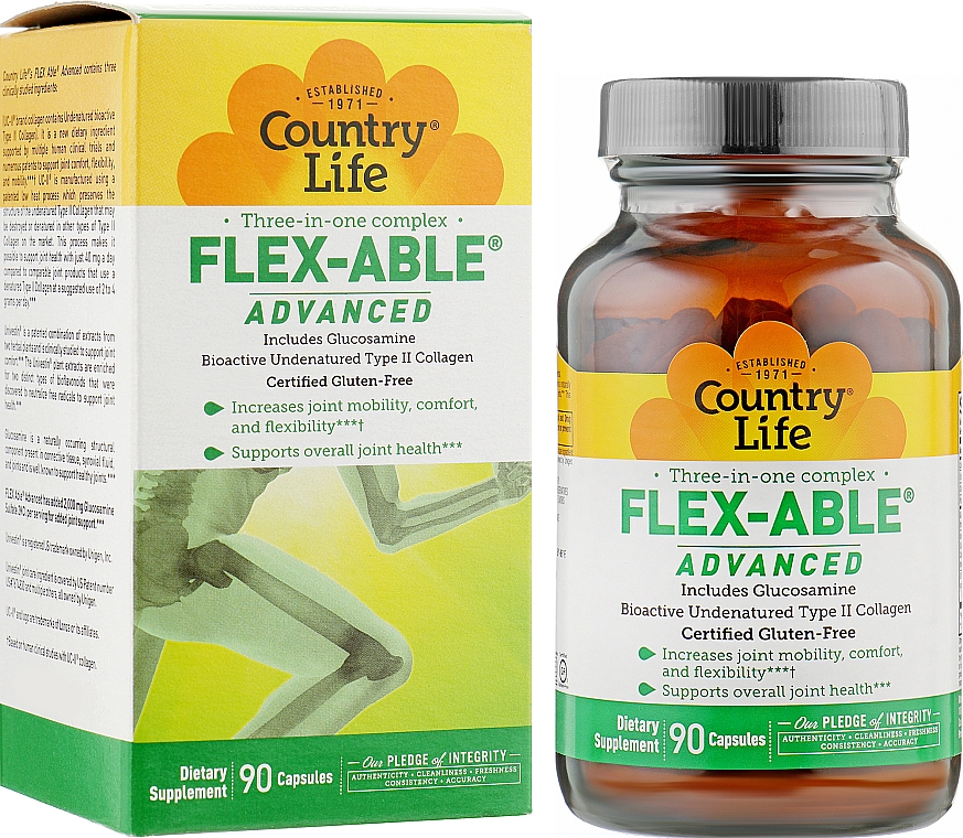 Пищевая добавка для улучшения подвижности, расслабления и гибкости суставов - Country Life Flex-Able Advanced  — фото N2