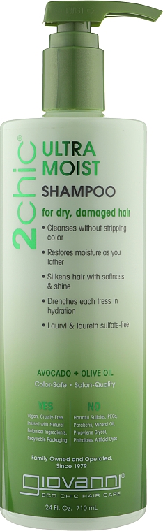 Зволожуючий шампунь для волосся - Giovanni 2chic Ultra-Moist Shampoo Avocado & Olive Oil — фото N3