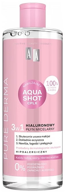 Гіалуронова міцелярна вода для обличчя 3 в 1 - AA Cosmetics Pure Derma — фото N1