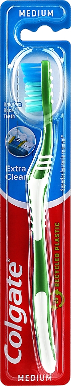 Зубна щітка середньої жорсткості "Extra Clean", зелена - Colgate Extra Clean Medium — фото N1