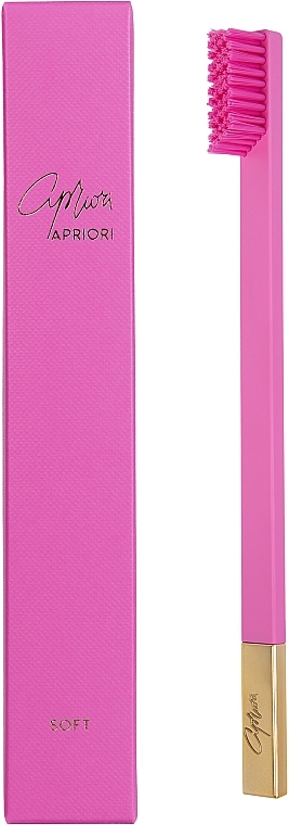 Зубная щетка мягкой жесткости, бабблгам розовая матовая с золотистым матовым колпачком - Apriori Bubblegum Pink Gold — фото N1