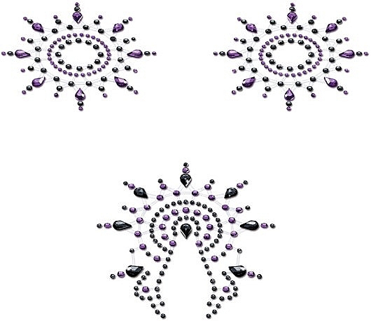 Набор украшений из кристаллов для груди и лобка, черно-фиолетовые - Petits Joujoux Gloria Set  — фото N1
