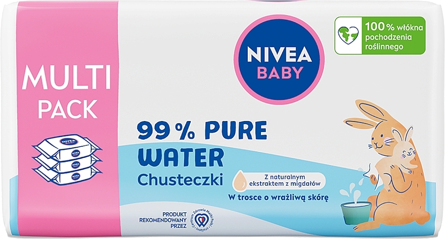Биоразлагаемые салфетки, 3 x 57 шт. - Nivea Baby 99% Pure Water — фото N1