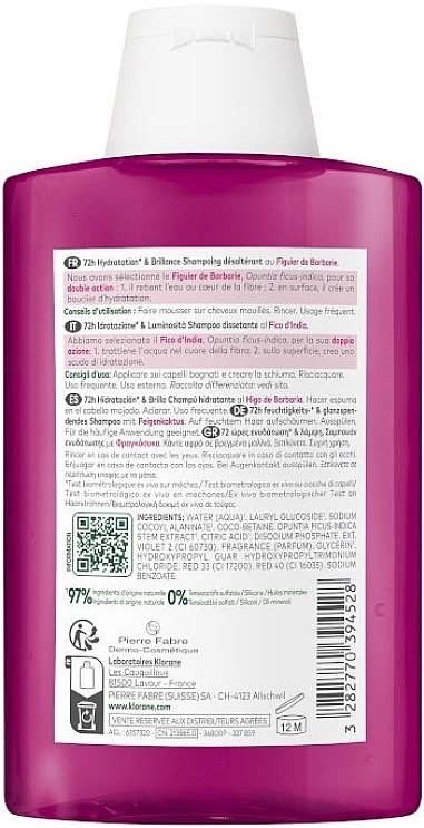 Шампунь для увлажнения и придания блеска с опунцией - Klorane 72H Hydration & Shine Quenching Shampoo With Prickly Pear — фото N2